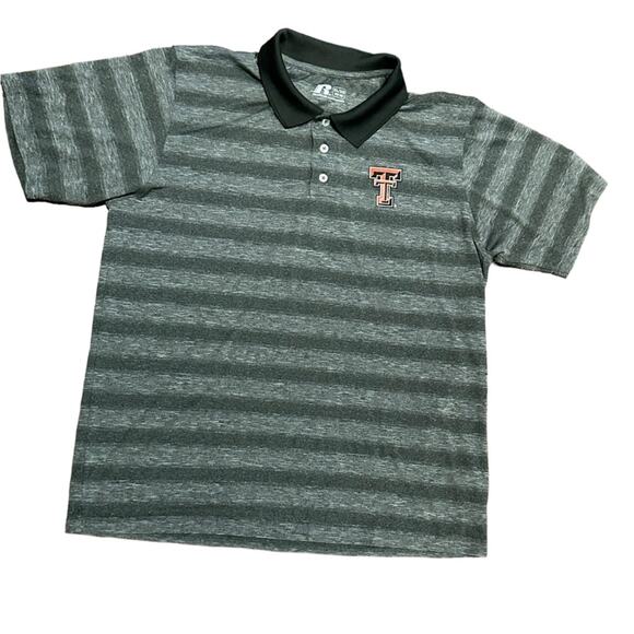 Texas Tech Men’s  XL Gray Heathered Stripe Short Sleeve Logo Polo Style Shirt - Picture 1 of 6